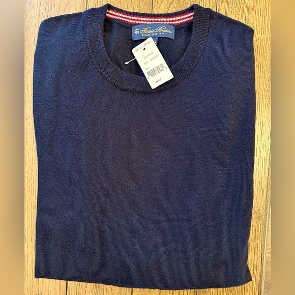 *NWT* Brooks Brothers Men’s Fine Merino Wool Crewneck Sweater- L | Navy - Picture 1 of 11
